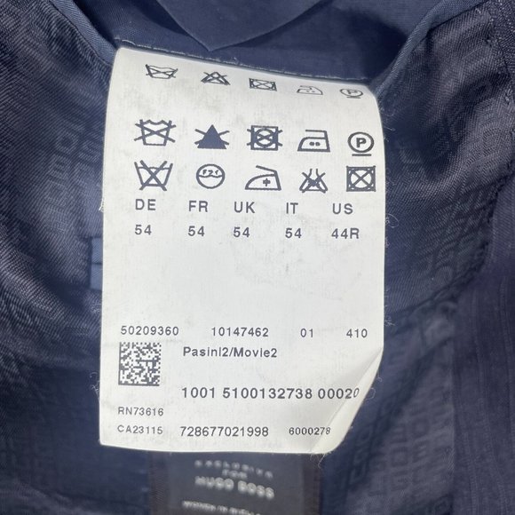 Hugo Boss Blazer Coat Men's Size 44R Navy 2 Button Lanificio Tesse Biella Wool - Picture 10 of 16